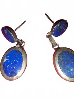 Vintage Sterling Silver and Lapis Lazuli Drop Earrings